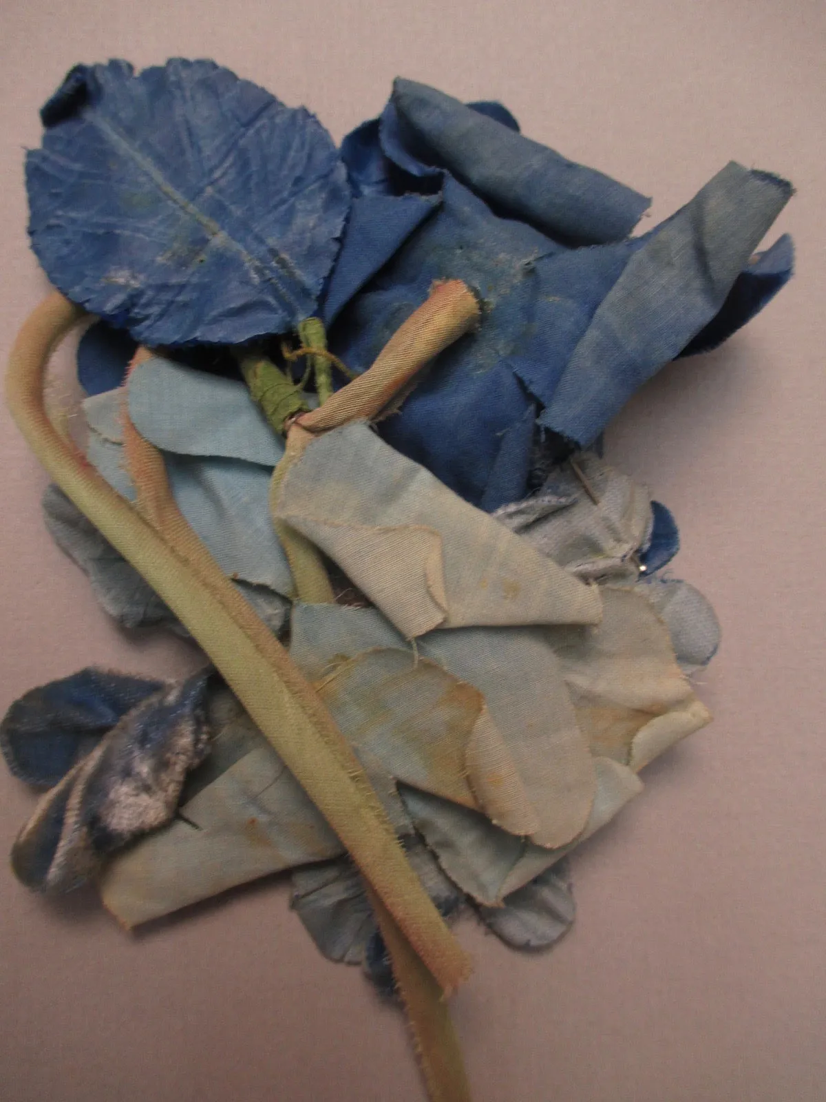 Antique Victorian Blue velvet millinery flower fr dress or Bonnet