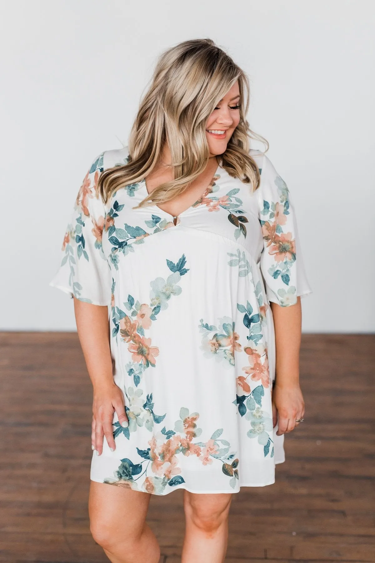 Anything I Want V-Neck Floral Dress- Ivory