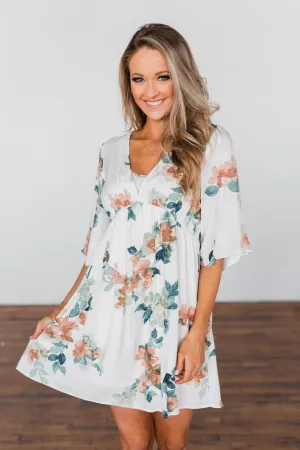 Anything I Want V-Neck Floral Dress- Ivory