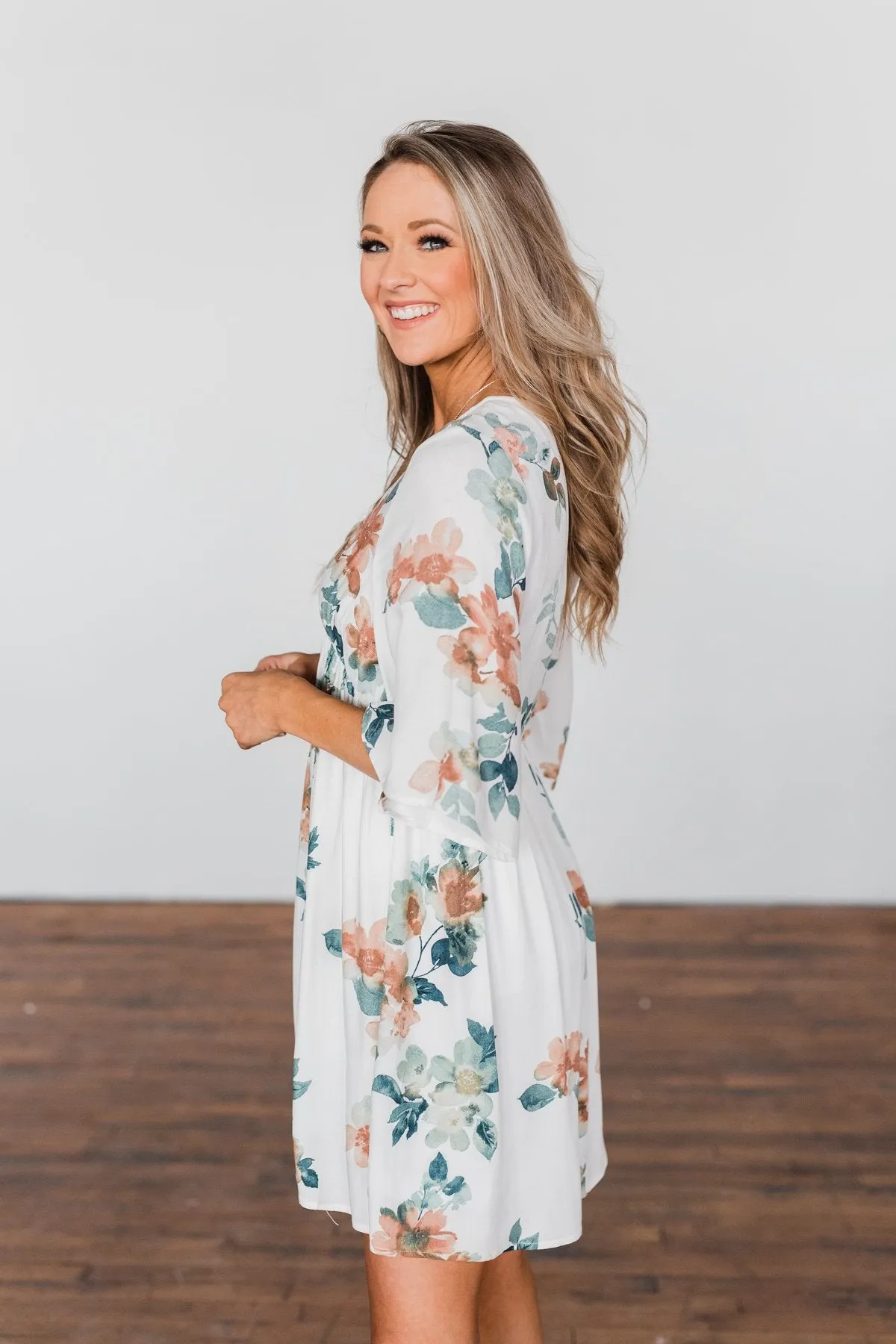 Anything I Want V-Neck Floral Dress- Ivory