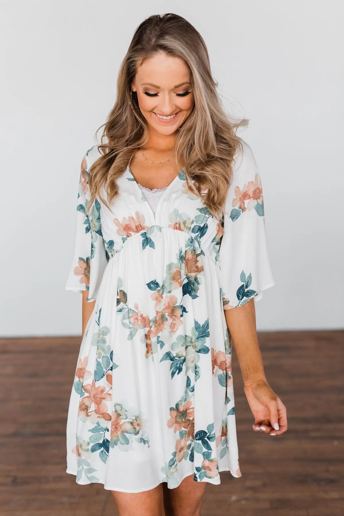 Anything I Want V-Neck Floral Dress- Ivory