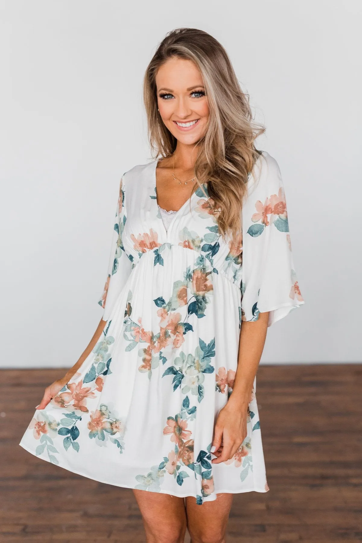 Anything I Want V-Neck Floral Dress- Ivory