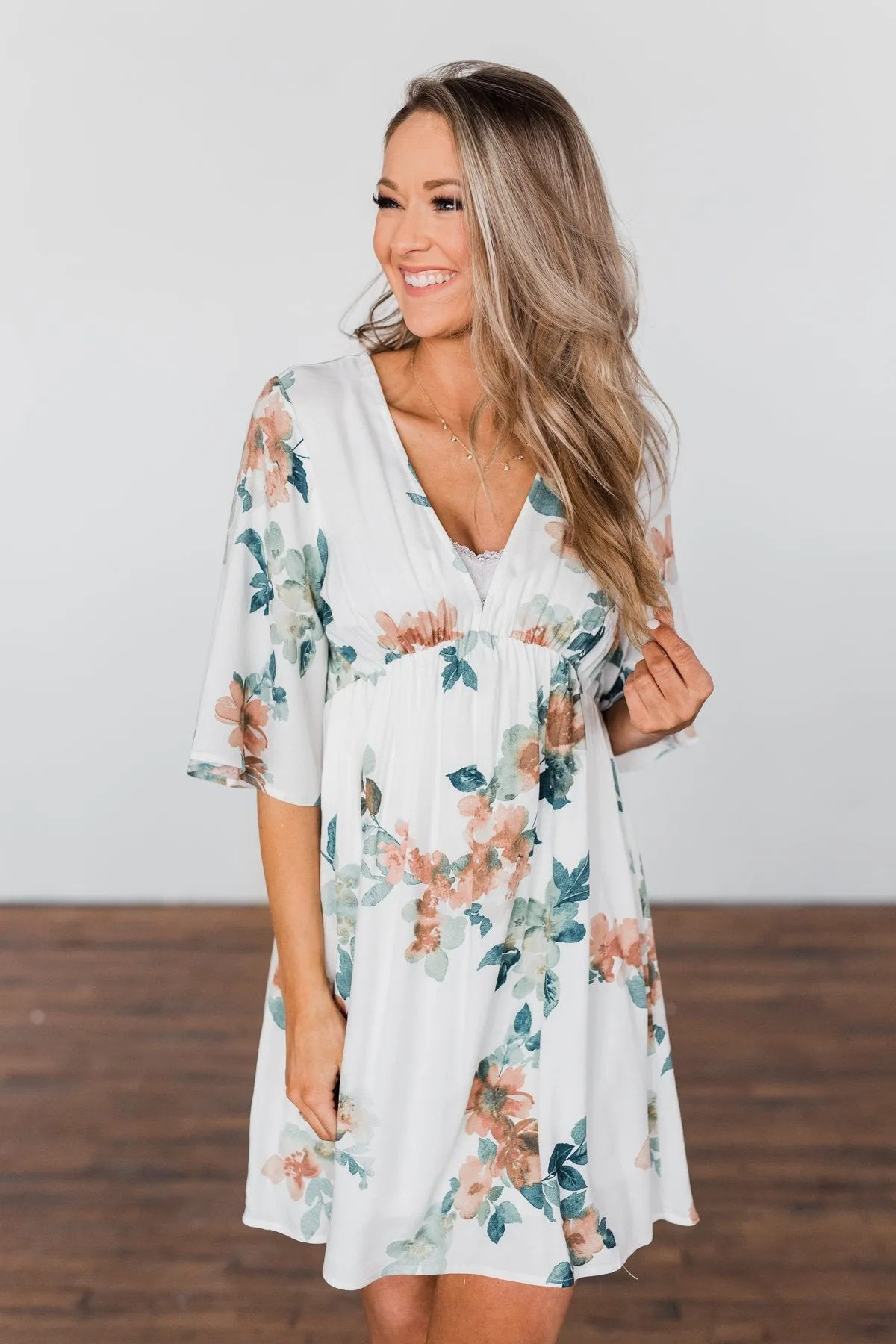 Anything I Want V-Neck Floral Dress- Ivory