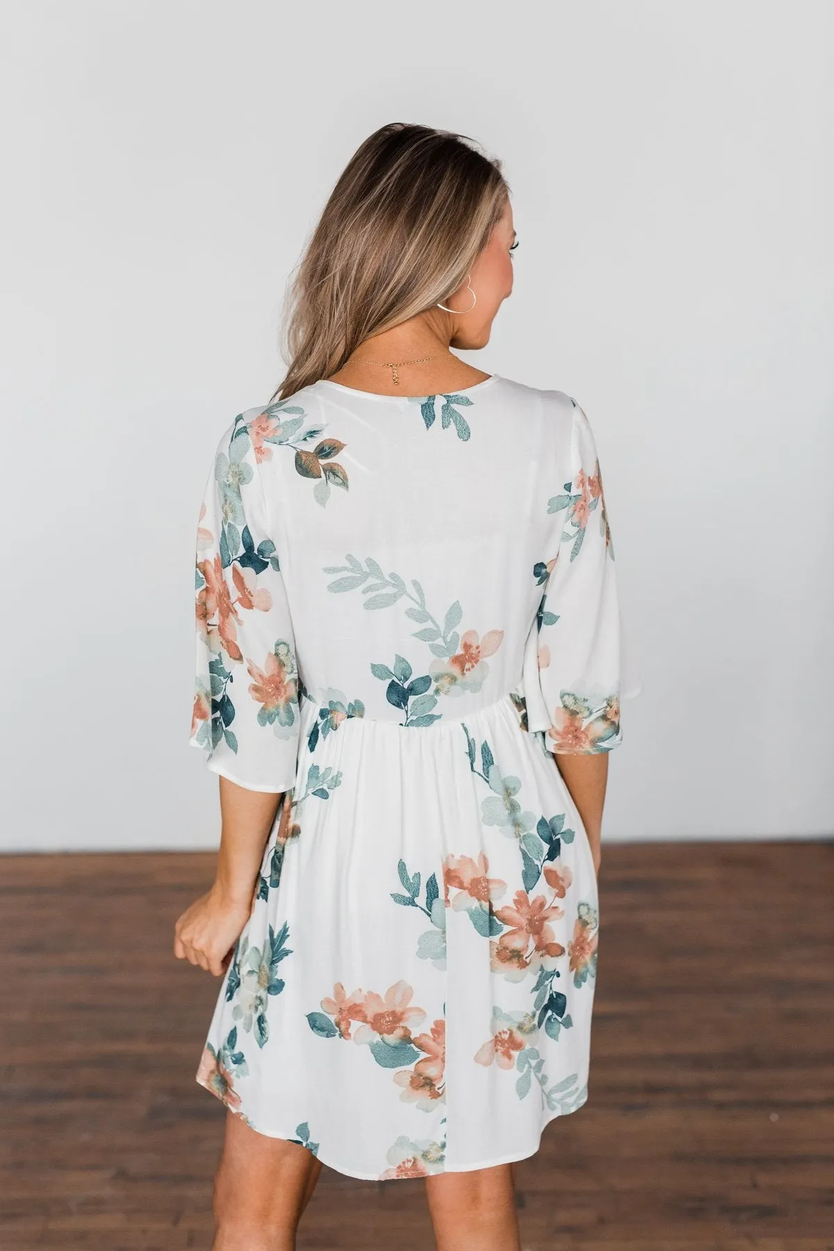 Anything I Want V-Neck Floral Dress- Ivory