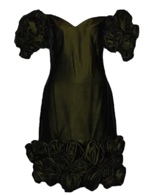 Arnold Scaasi 80s Iridescent Green Velvet Mini Party Dress