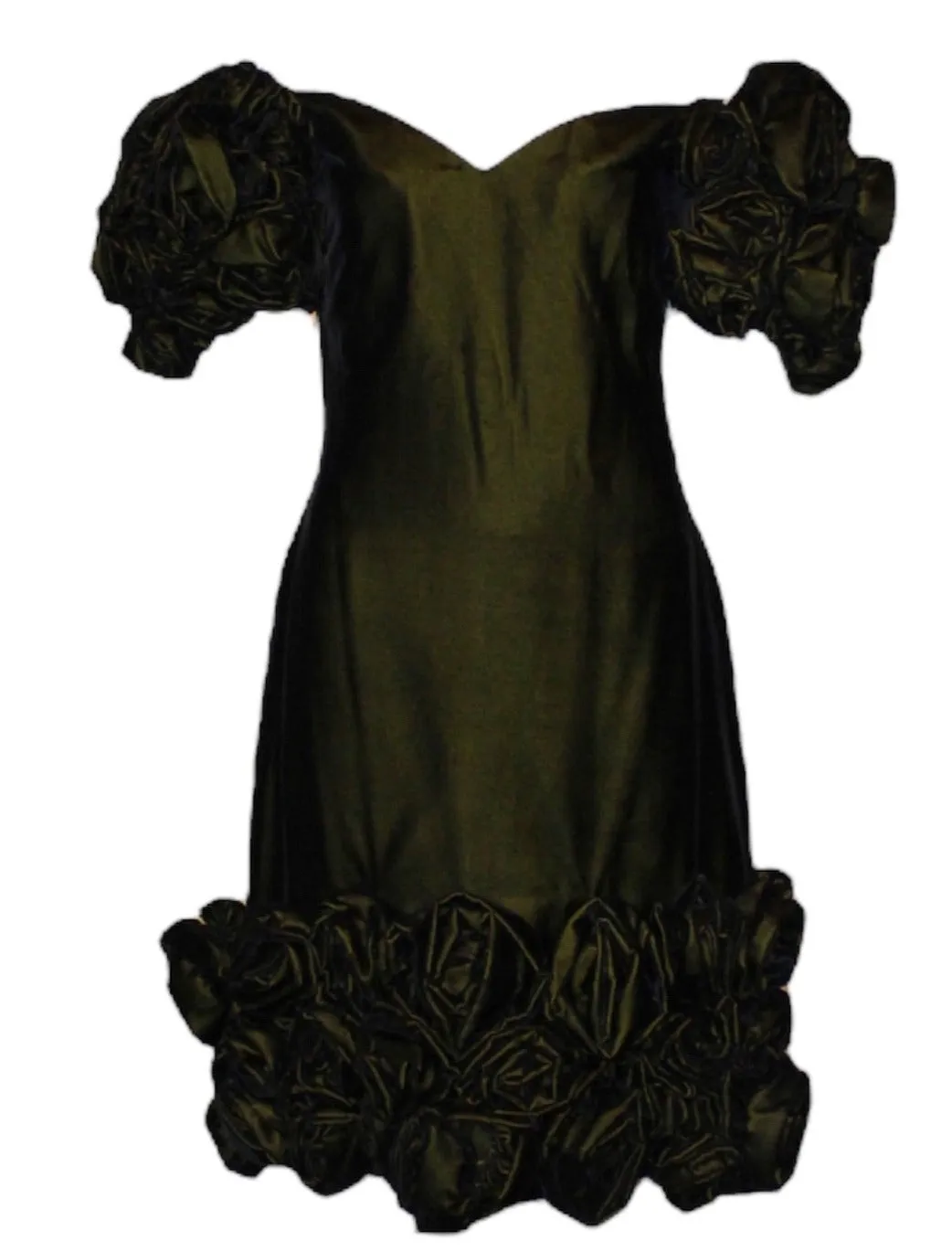 Arnold Scaasi 80s Iridescent Green Velvet Mini Party Dress