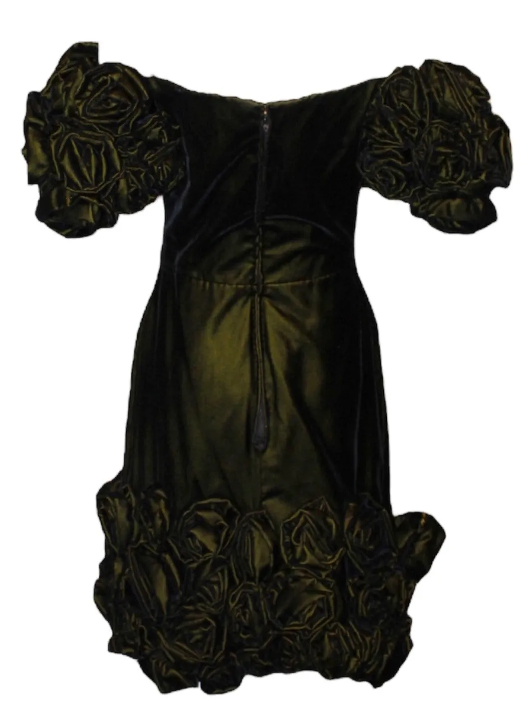 Arnold Scaasi 80s Iridescent Green Velvet Mini Party Dress