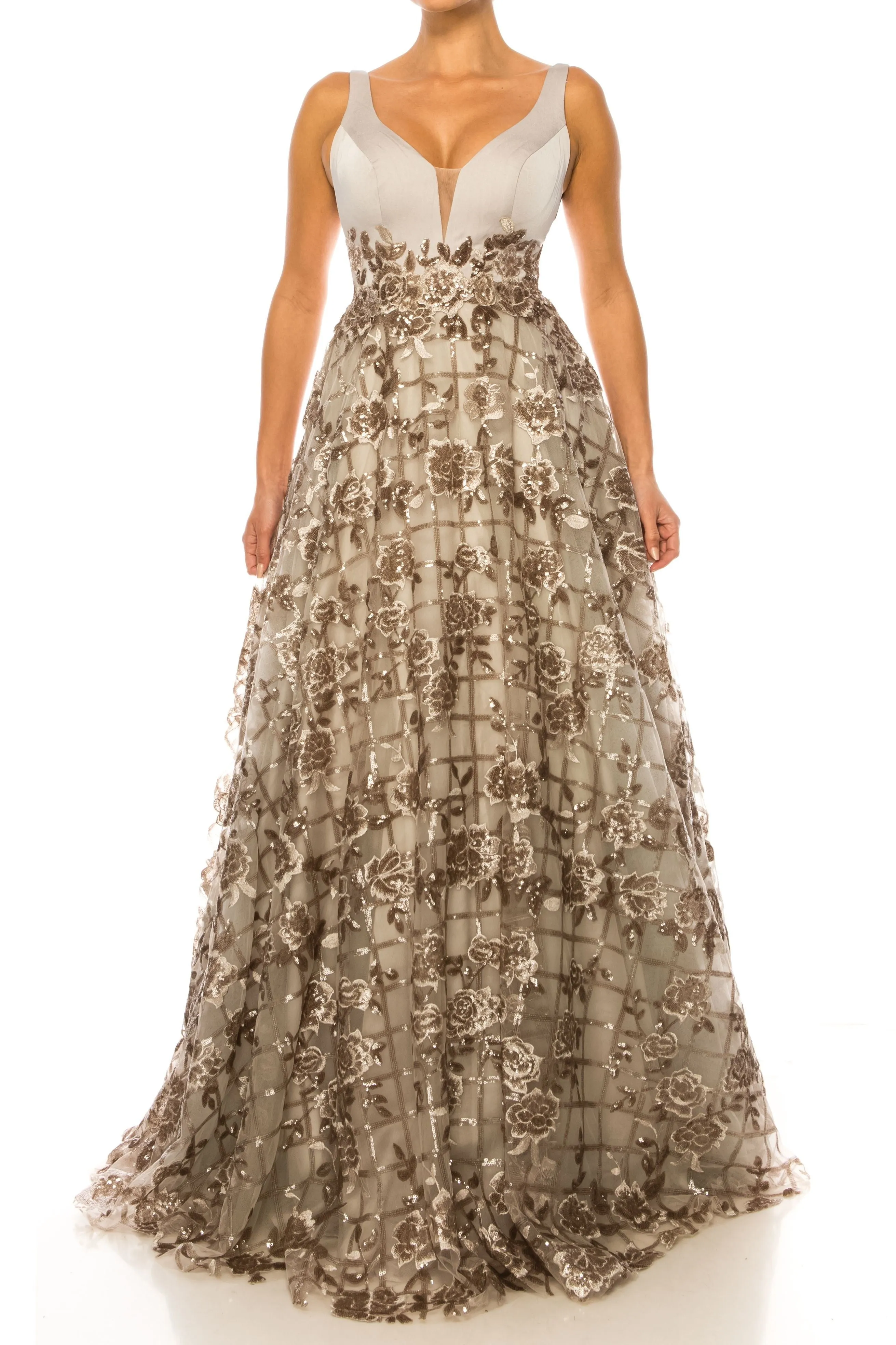 Aspeed 12237  Sequined Floral Applique A-Line Ball Gown  Shawl Included - Fully Lined