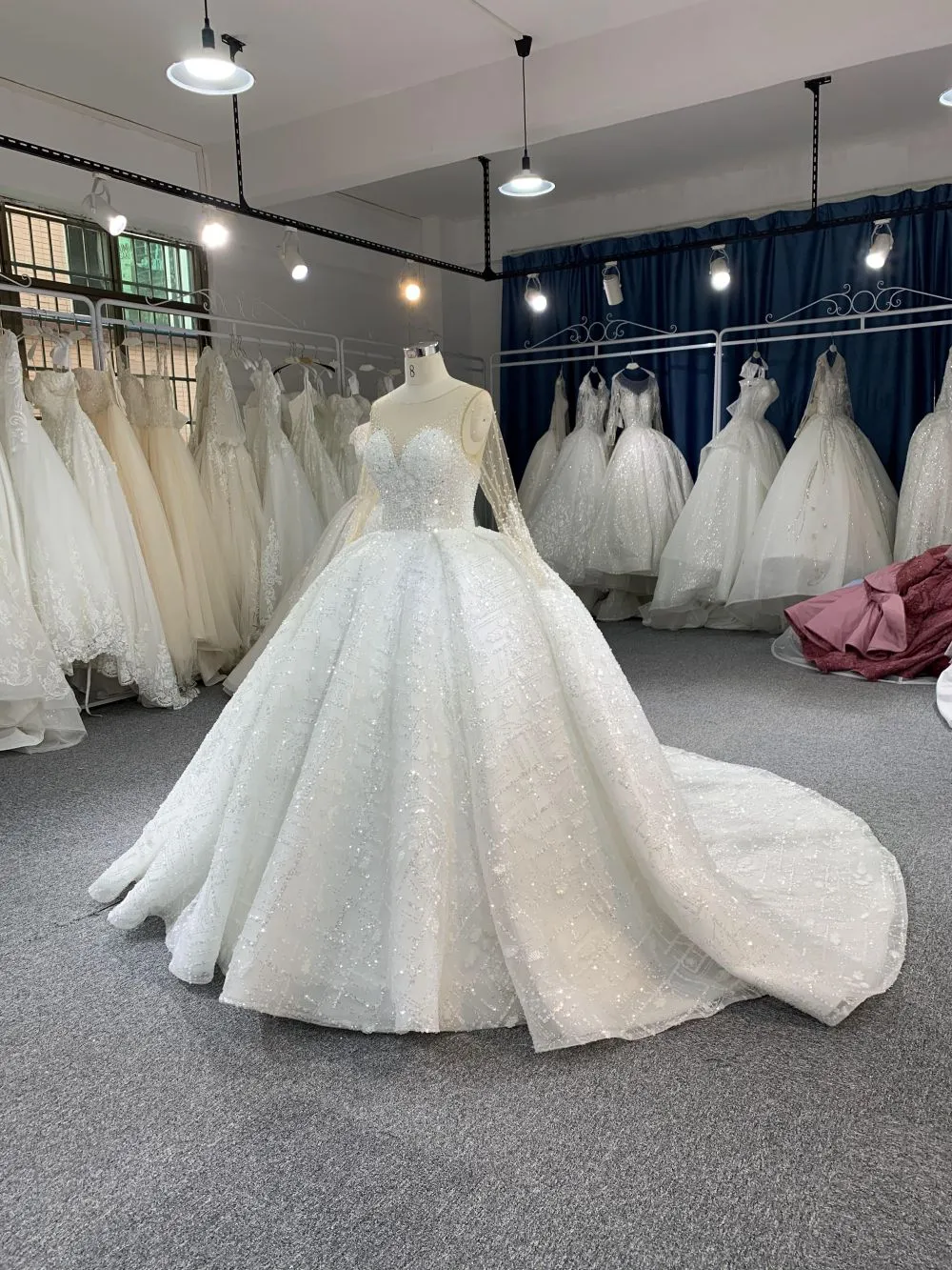 B218# Luxury Beaded Long Sleeves Bridal Gown For A Fairy Tail Wedding