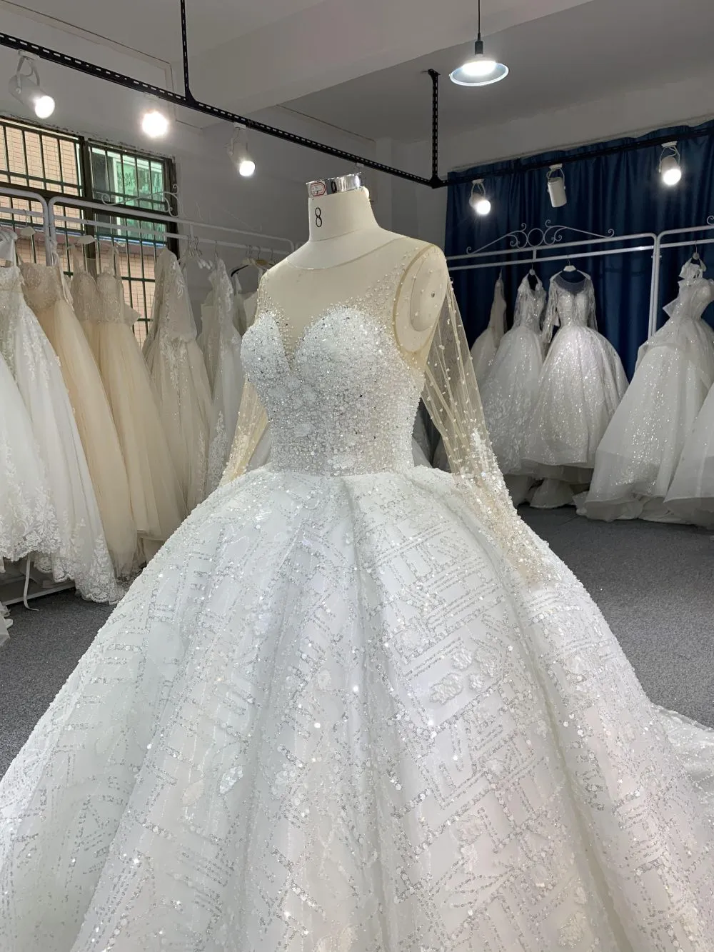 B218# Luxury Beaded Long Sleeves Bridal Gown For A Fairy Tail Wedding