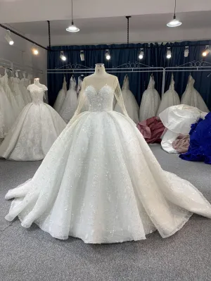 B218# Luxury Beaded Long Sleeves Bridal Gown For A Fairy Tail Wedding