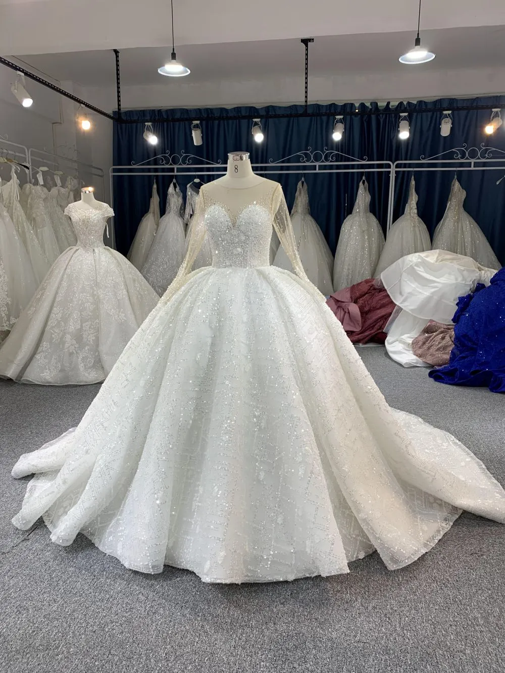 B218# Luxury Beaded Long Sleeves Bridal Gown For A Fairy Tail Wedding