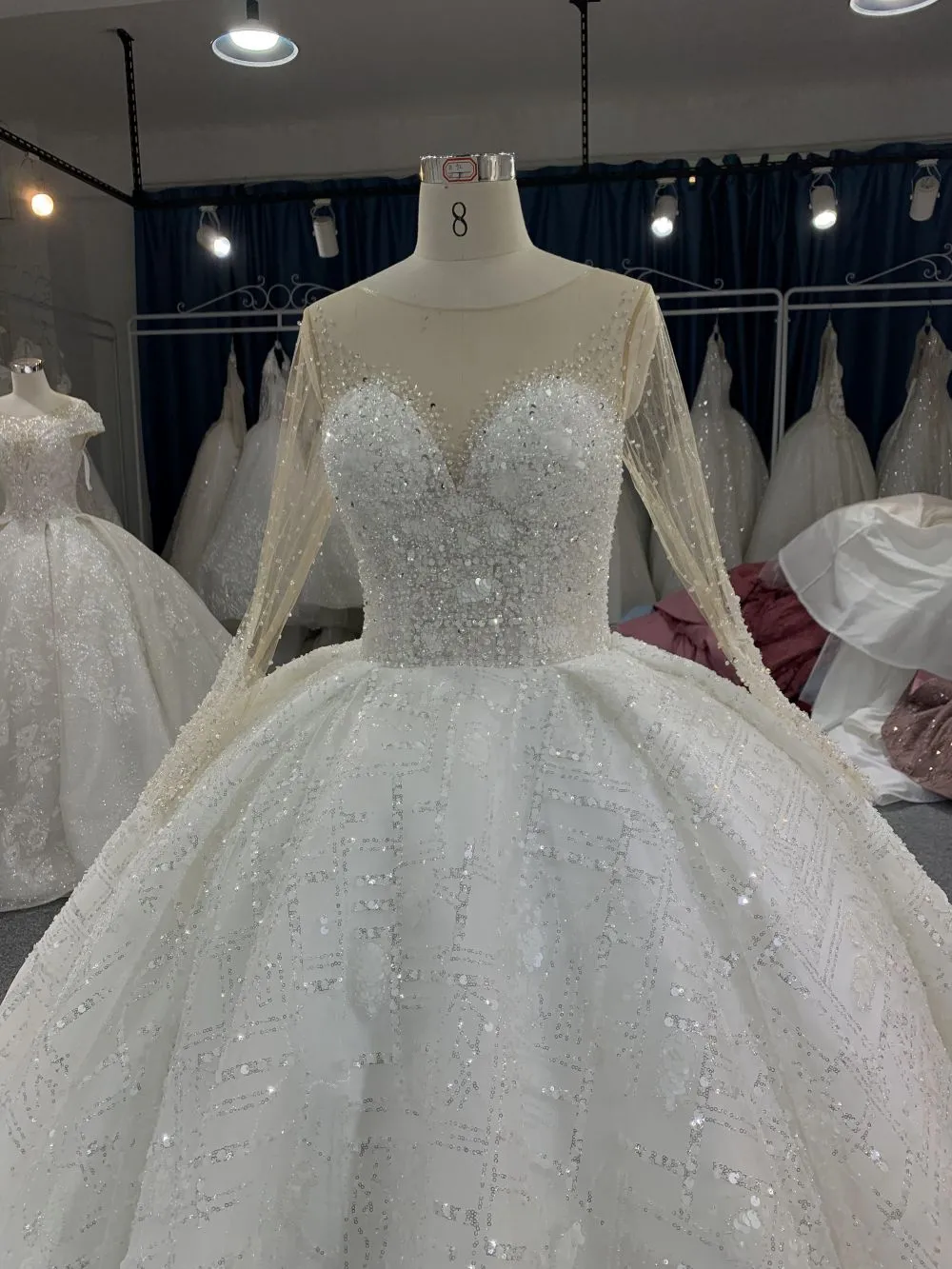 B218# Luxury Beaded Long Sleeves Bridal Gown For A Fairy Tail Wedding
