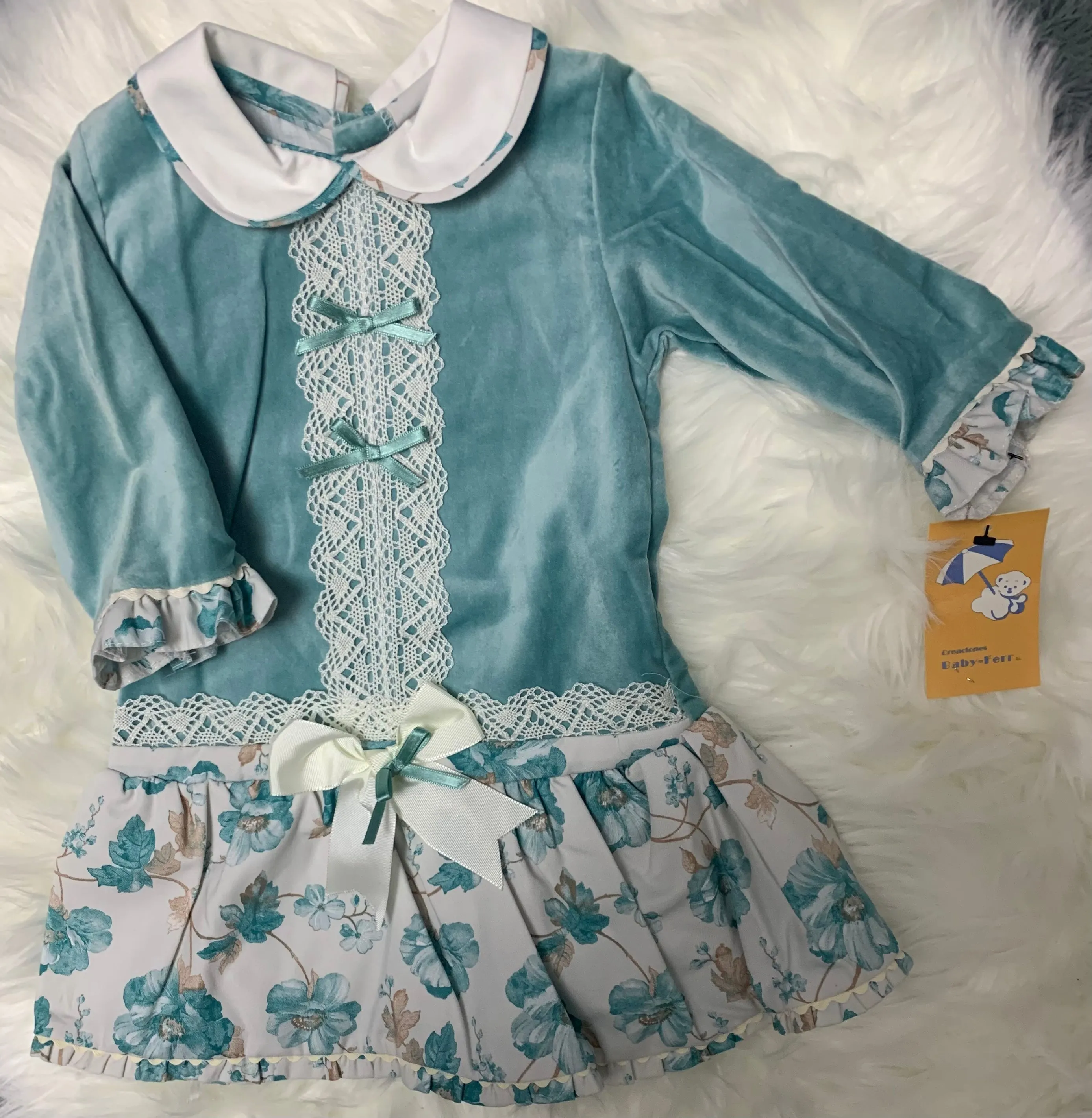Baby-Ferr Mint Floral Dress - 36M