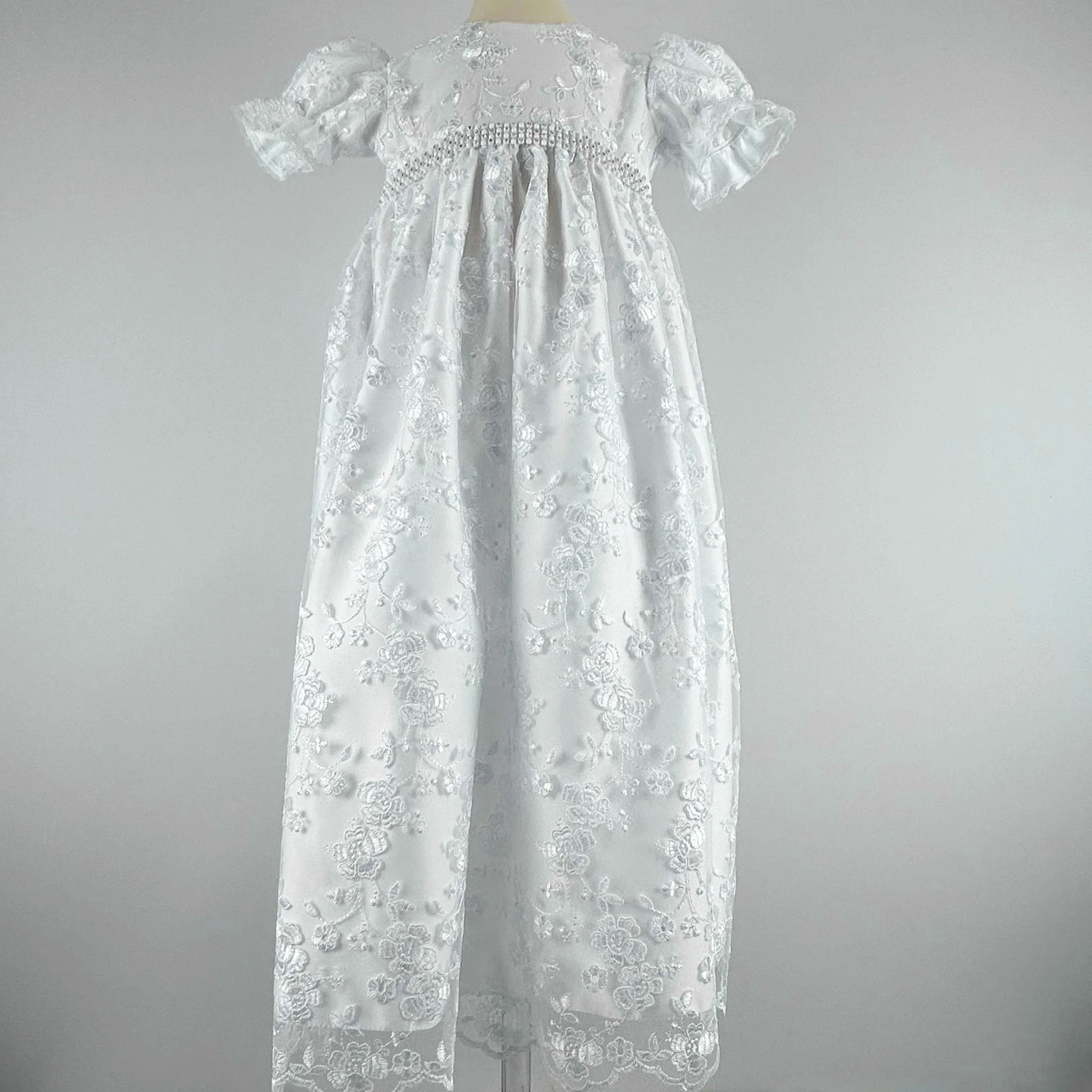 Baby Girls White Long Christening Gown Baptism Dress with Bonnet