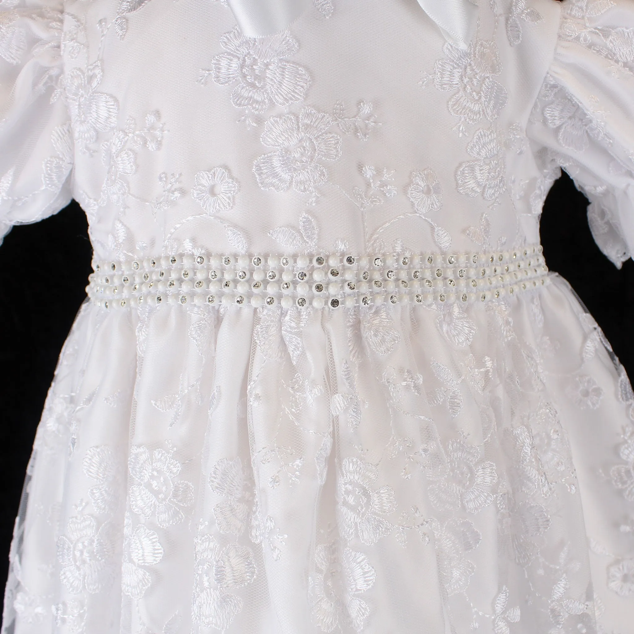 Baby Girls White Long Christening Gown Baptism Dress with Bonnet