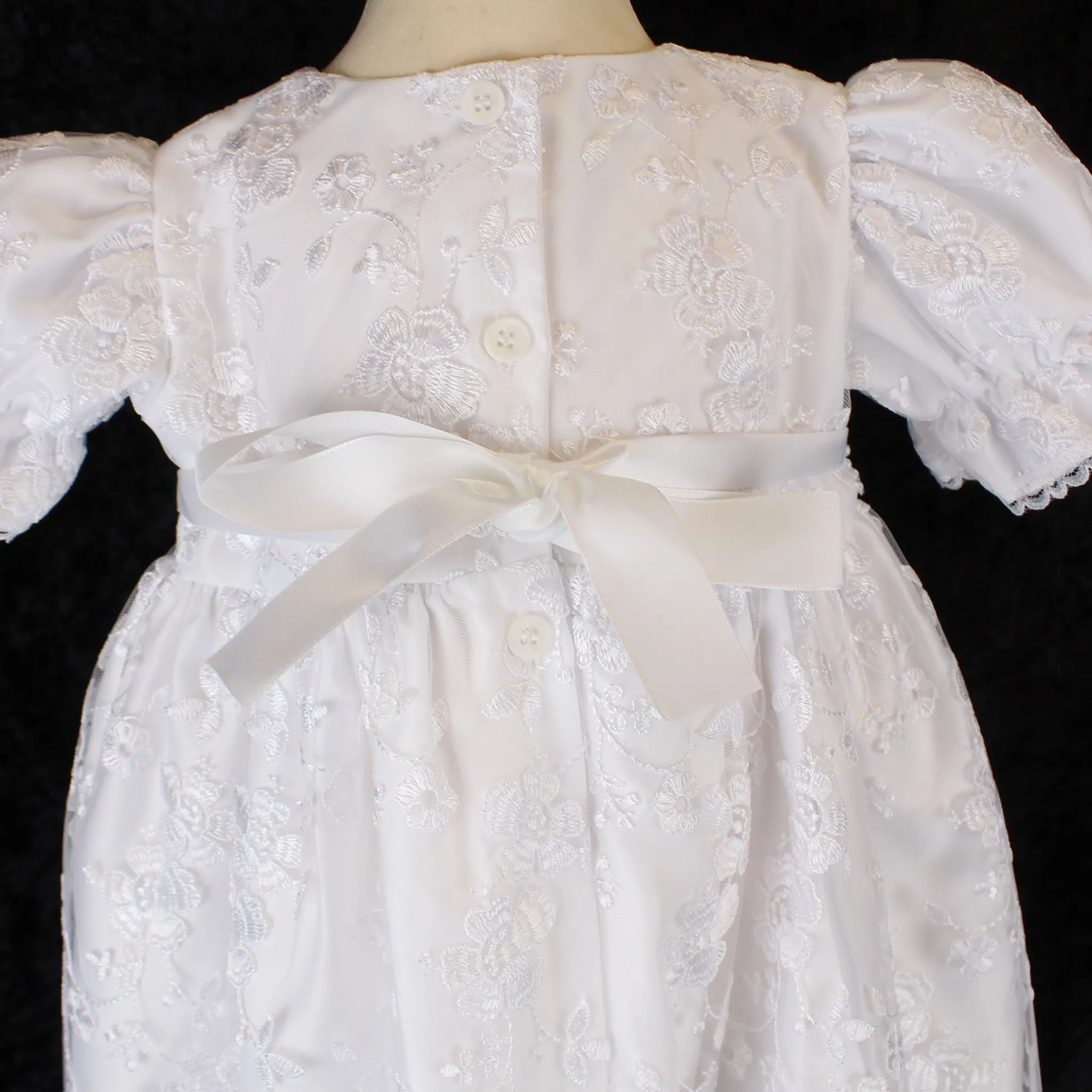 Baby Girls White Long Christening Gown Baptism Dress with Bonnet