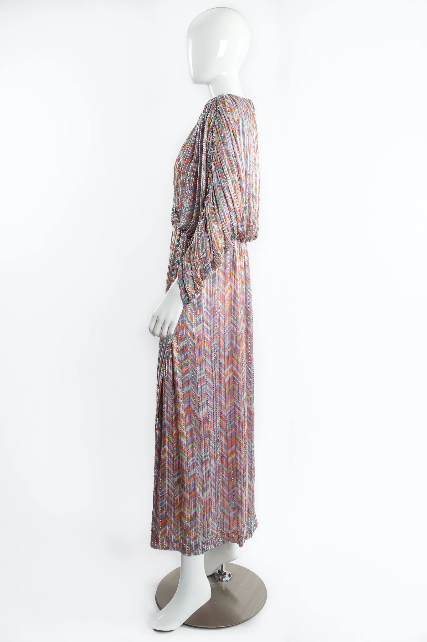 Batwing Beaded Pastel Chevron Gown