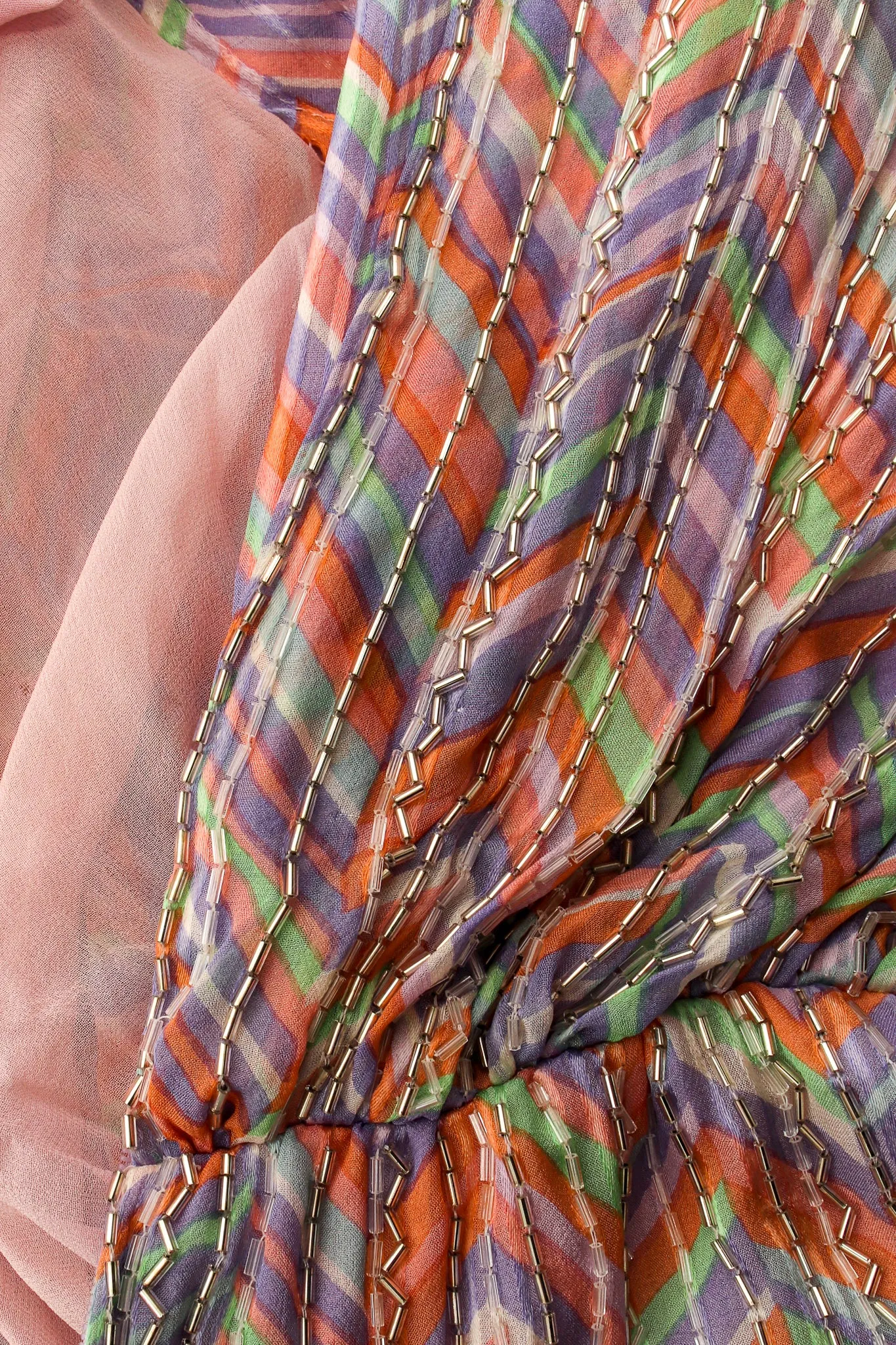 Batwing Beaded Pastel Chevron Gown