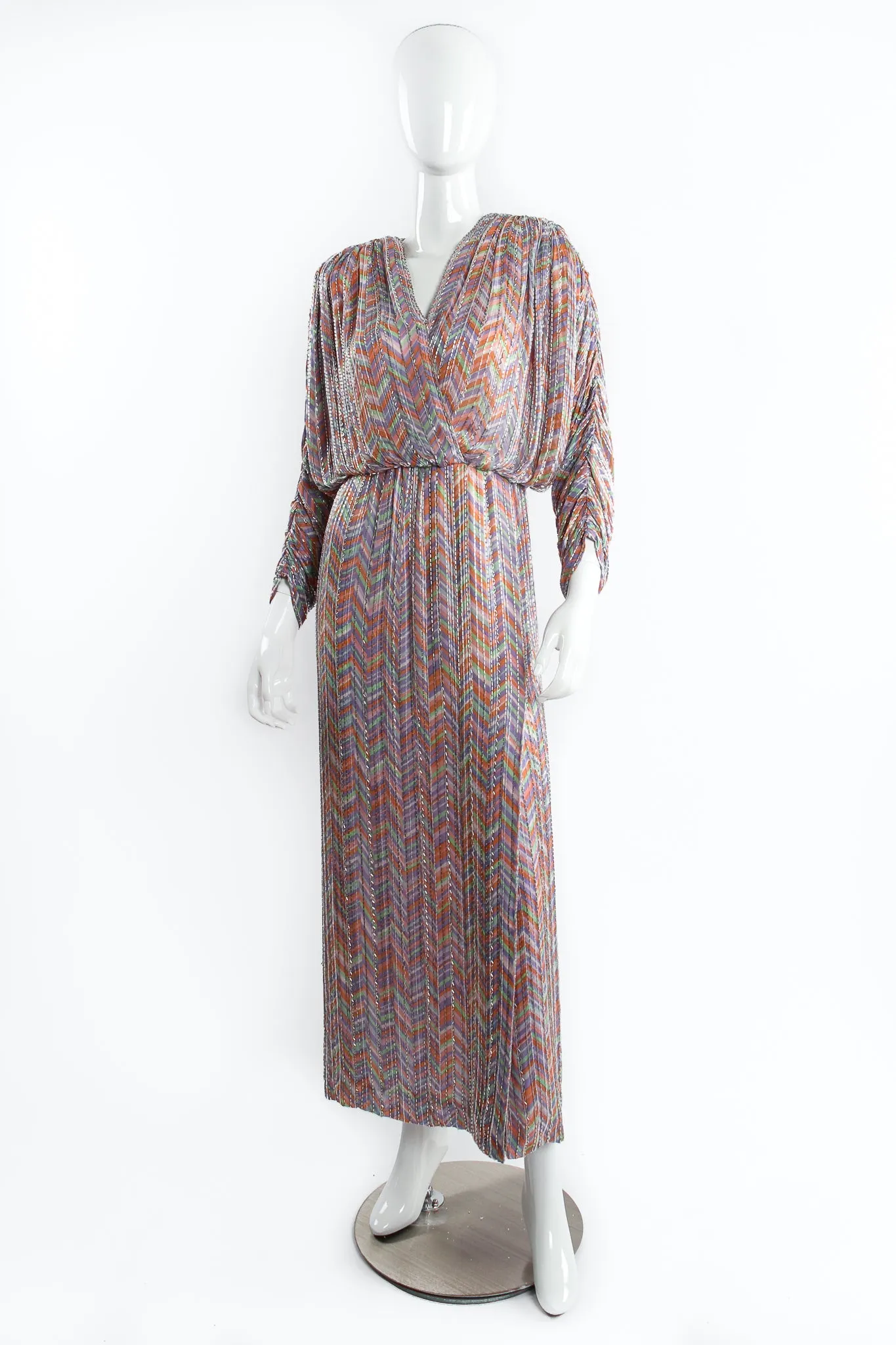 Batwing Beaded Pastel Chevron Gown
