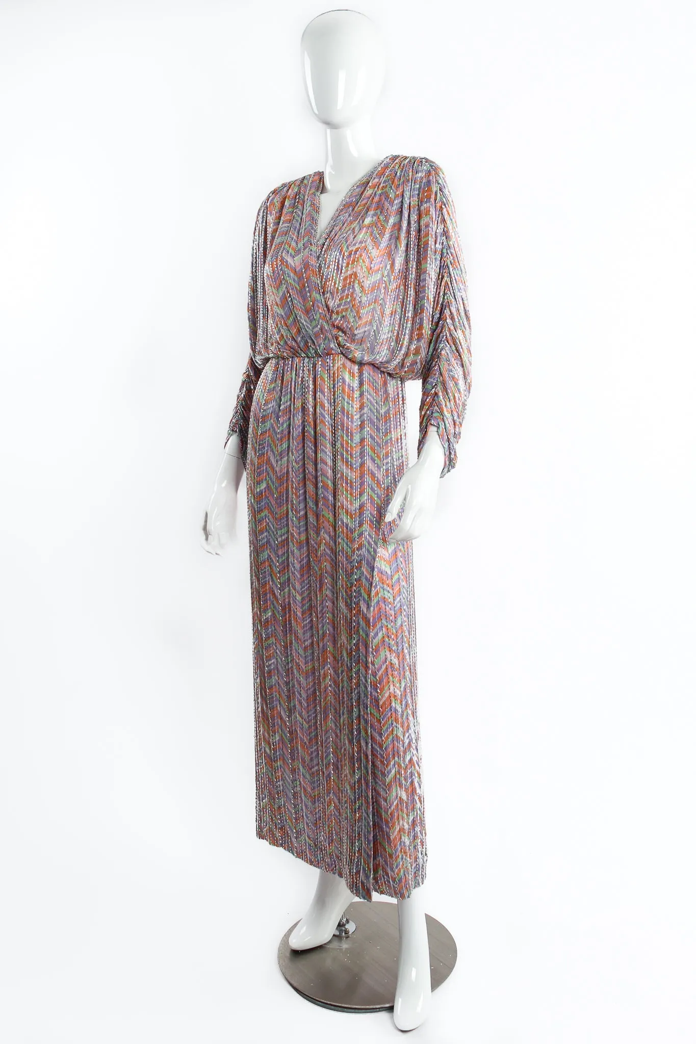 Batwing Beaded Pastel Chevron Gown