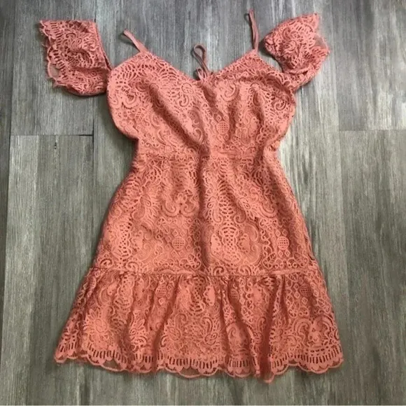 BB Dakota- Lace Cold Shoulder Open Back Dress Size 8 Misty Rose Fairycore Boho‎