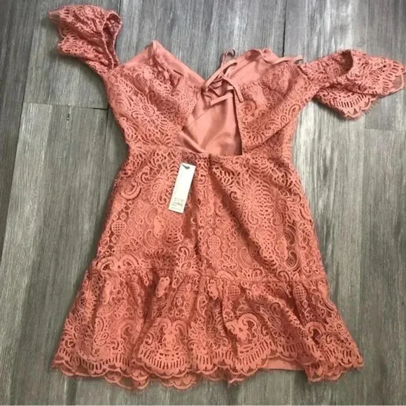 BB Dakota- Lace Cold Shoulder Open Back Dress Size 8 Misty Rose Fairycore Boho‎