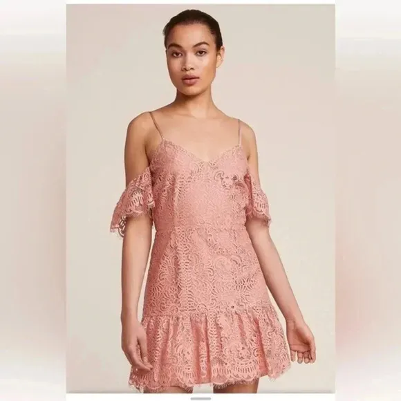 BB Dakota- Lace Cold Shoulder Open Back Dress Size 8 Misty Rose Fairycore Boho‎