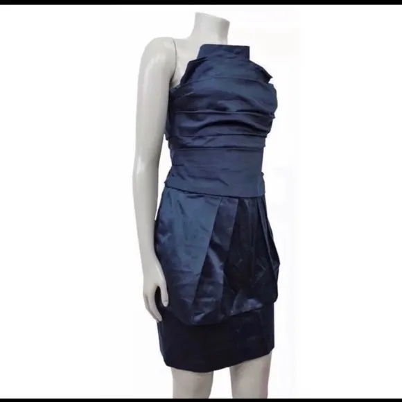 BCBGMAXAZRIA Blue Strapless Cocktail Dress Mini Pleat 4 Party Bodycon