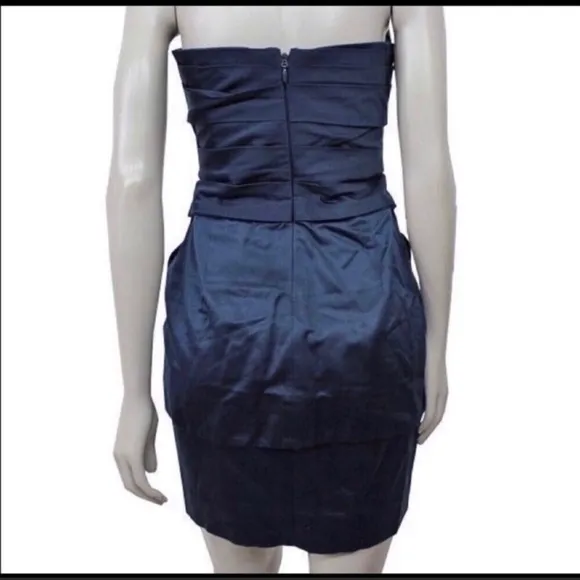 BCBGMAXAZRIA Blue Strapless Cocktail Dress Mini Pleat 4 Party Bodycon