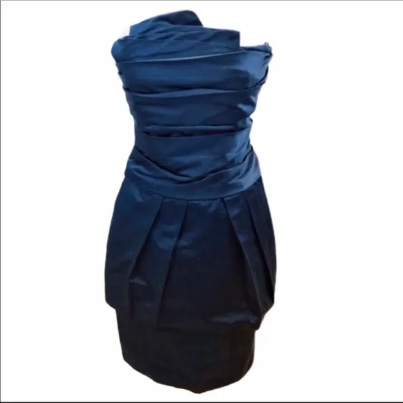 BCBGMAXAZRIA Blue Strapless Cocktail Dress Mini Pleat 4 Party Bodycon