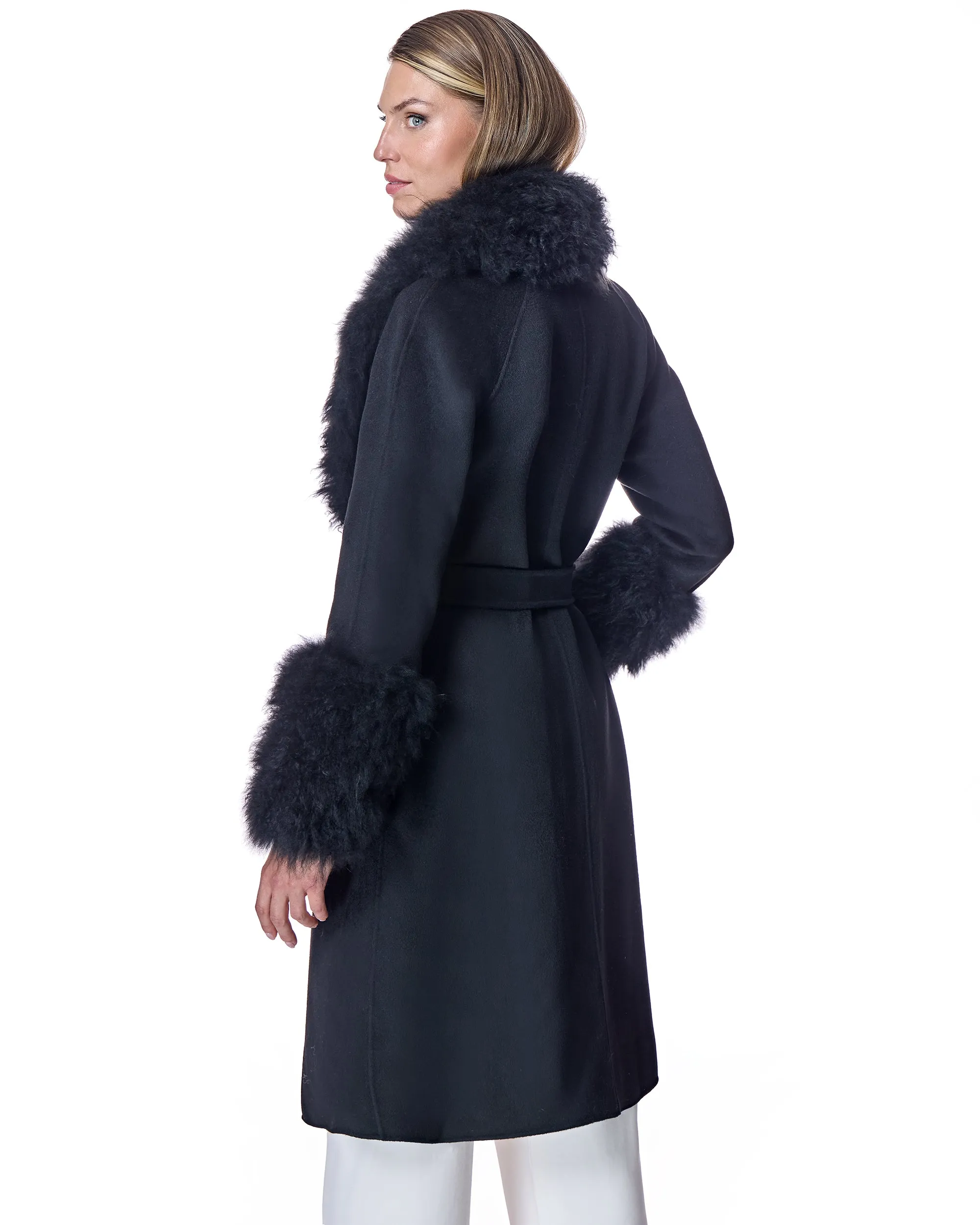 Belted Wool Coat with Cashmere Goat Trim