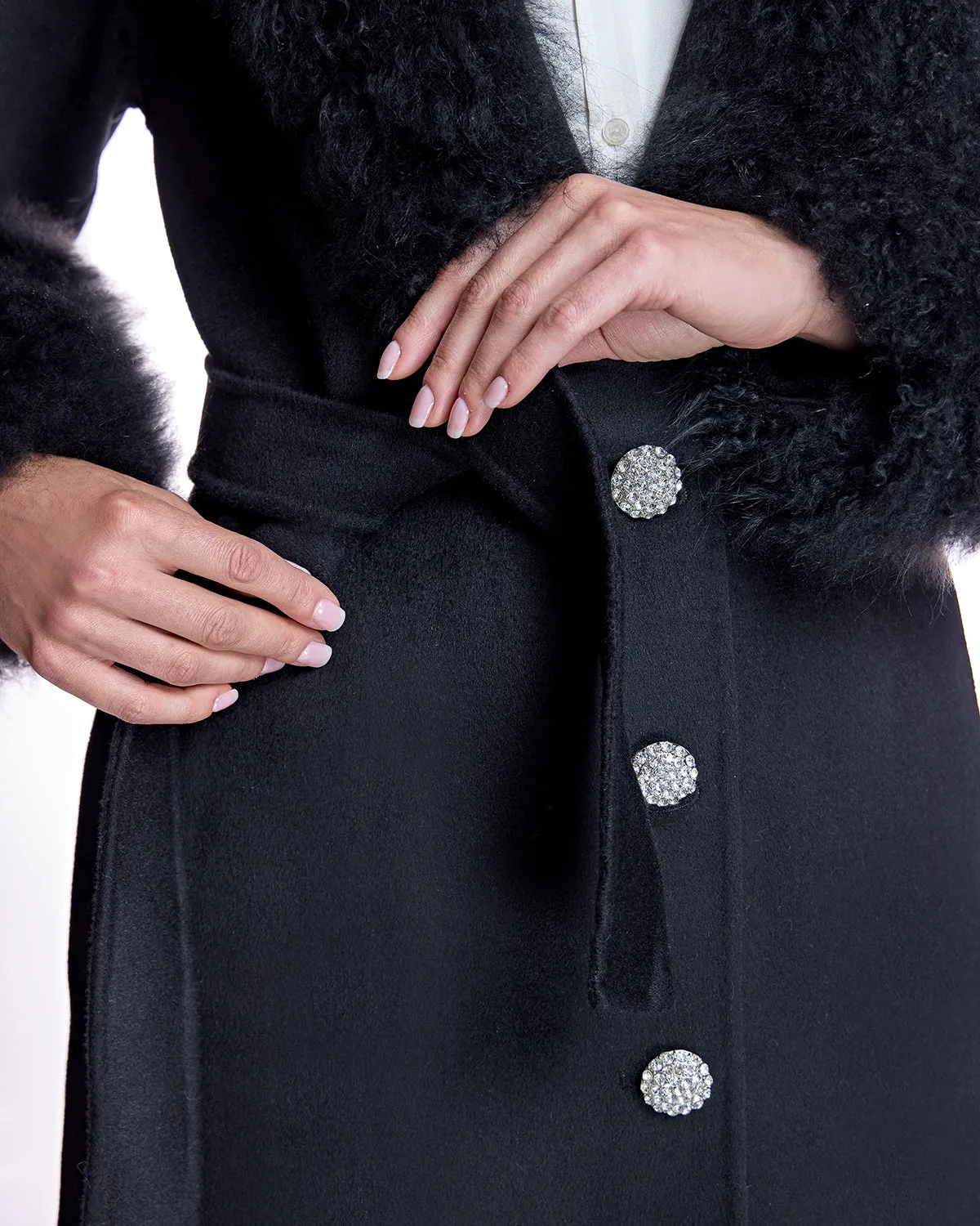 Belted Wool Coat with Cashmere Goat Trim