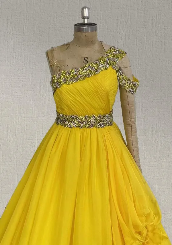 Best Beauty Tween Yellow Beaded Glitzy Pageant Dress