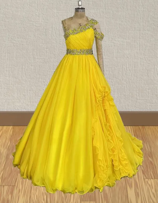 Best Beauty Tween Yellow Beaded Glitzy Pageant Dress
