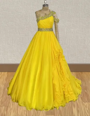 Best Beauty Tween Yellow Beaded Glitzy Pageant Dress