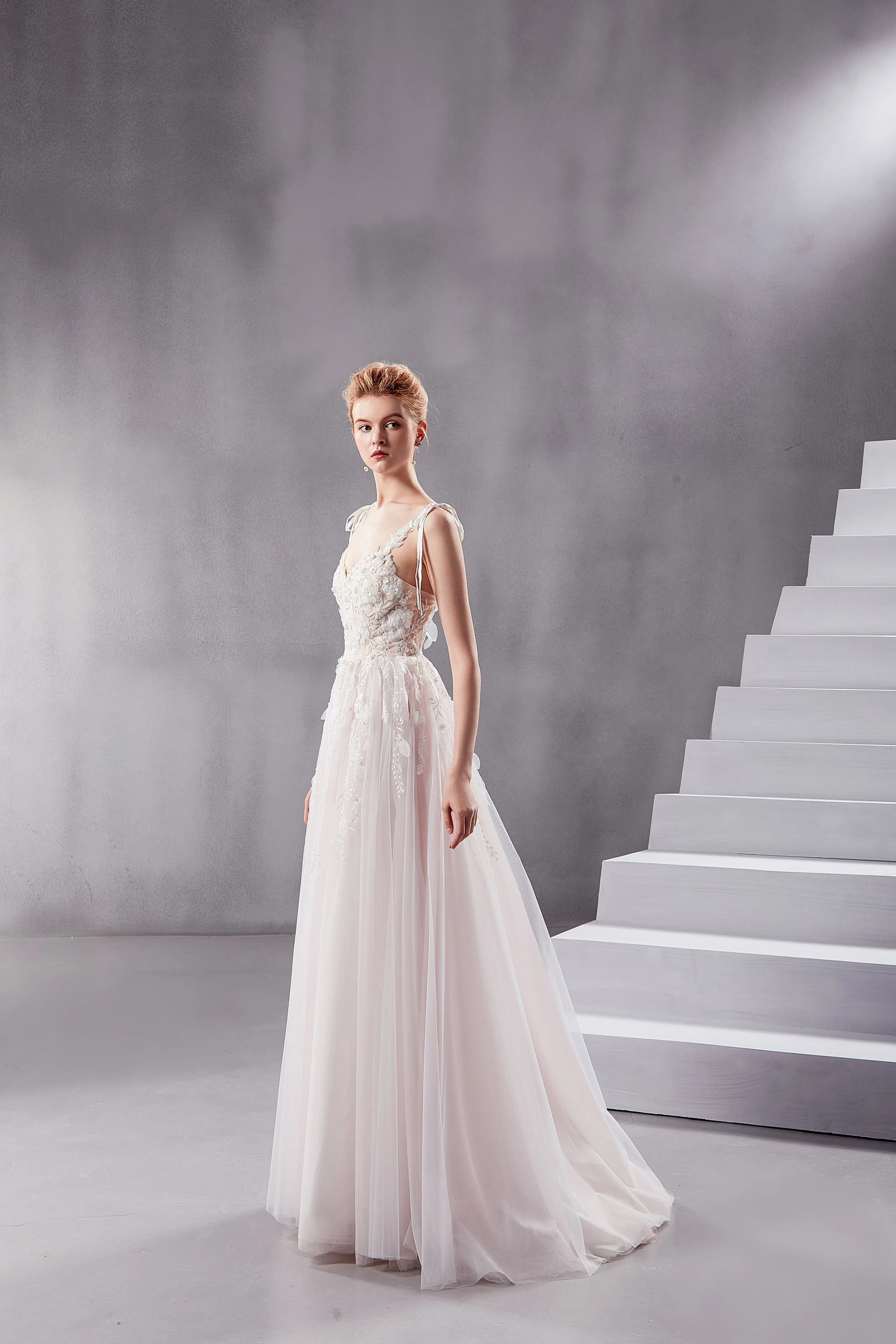 Beverly - Selena Huan 3D pearl and sequin beaded Floral Embroidery lace sweetheart strap ball gown wedding dress