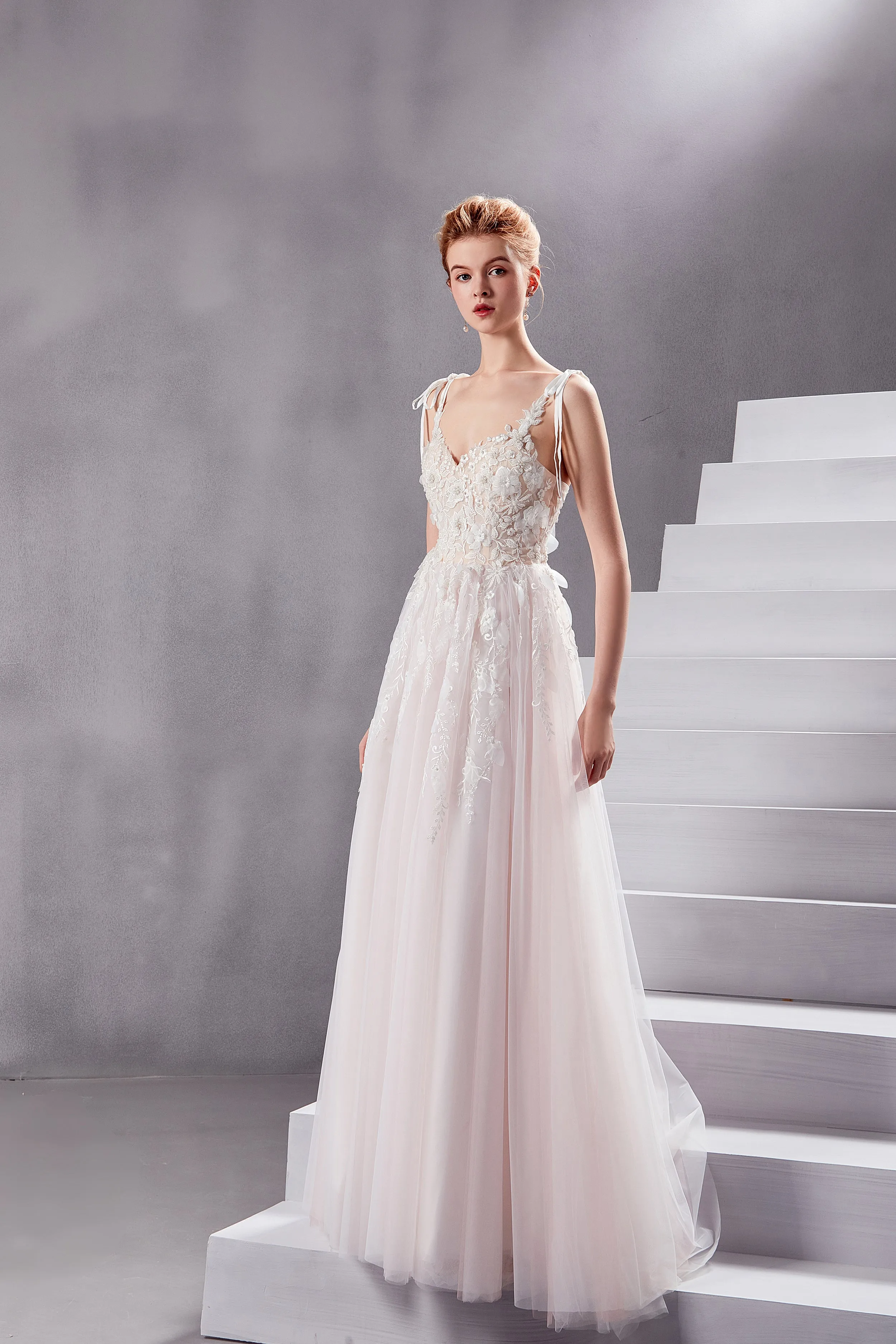 Beverly - Selena Huan 3D pearl and sequin beaded Floral Embroidery lace sweetheart strap ball gown wedding dress