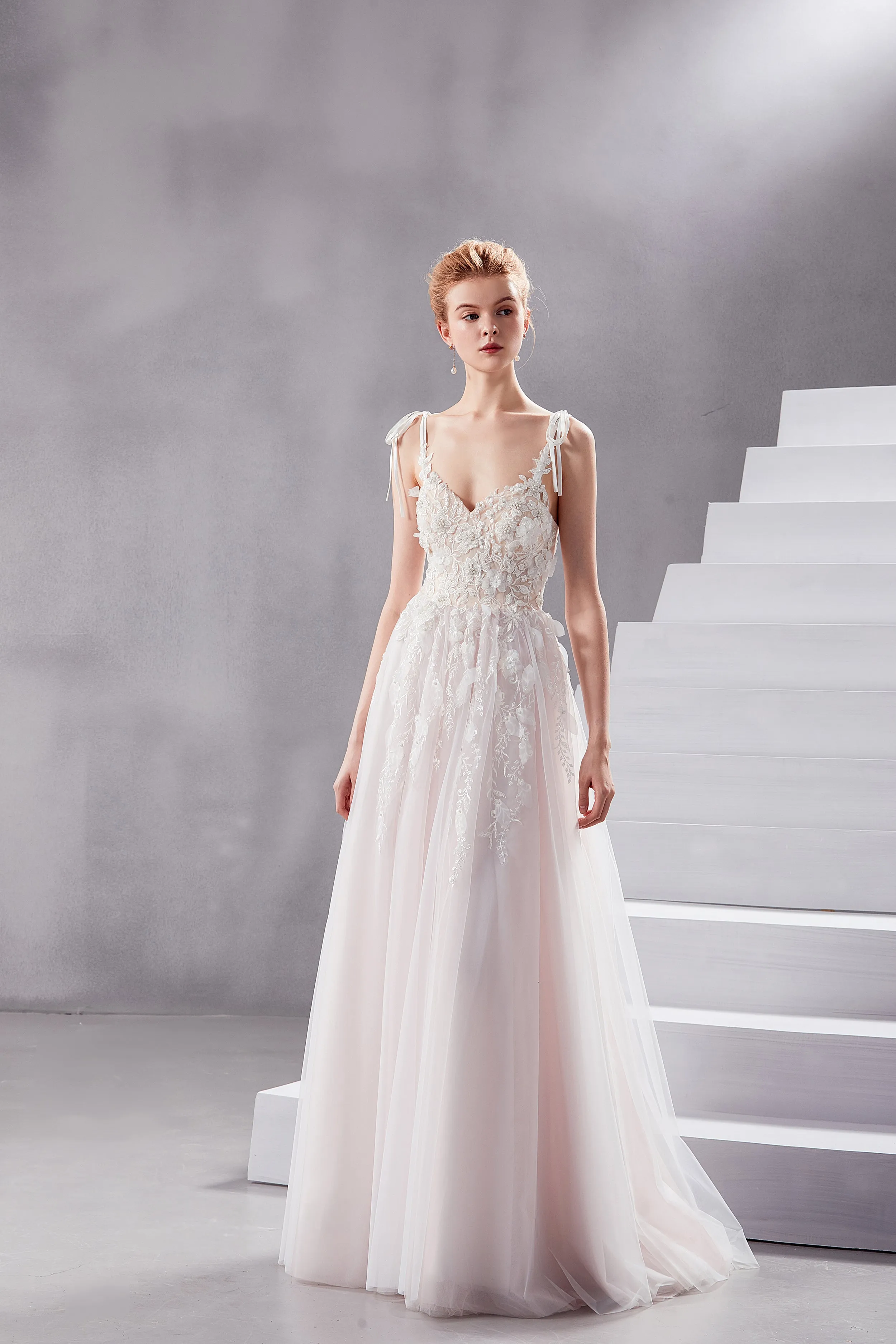 Beverly - Selena Huan 3D pearl and sequin beaded Floral Embroidery lace sweetheart strap ball gown wedding dress