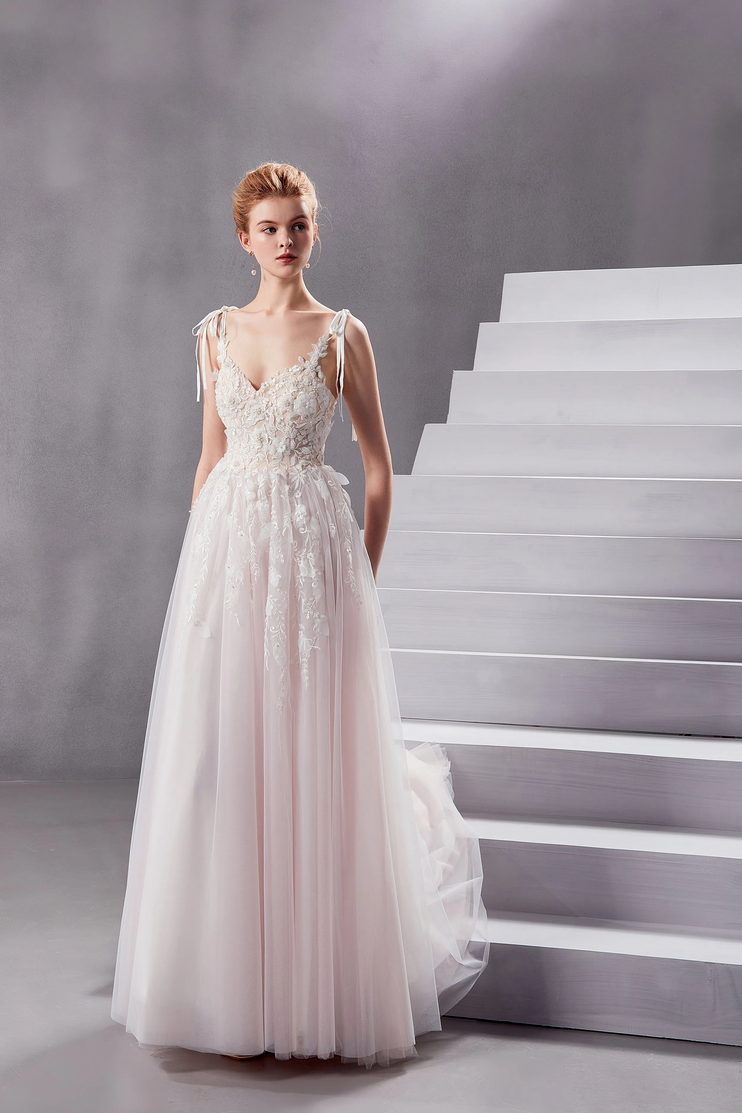 Beverly - Selena Huan 3D pearl and sequin beaded Floral Embroidery lace sweetheart strap ball gown wedding dress