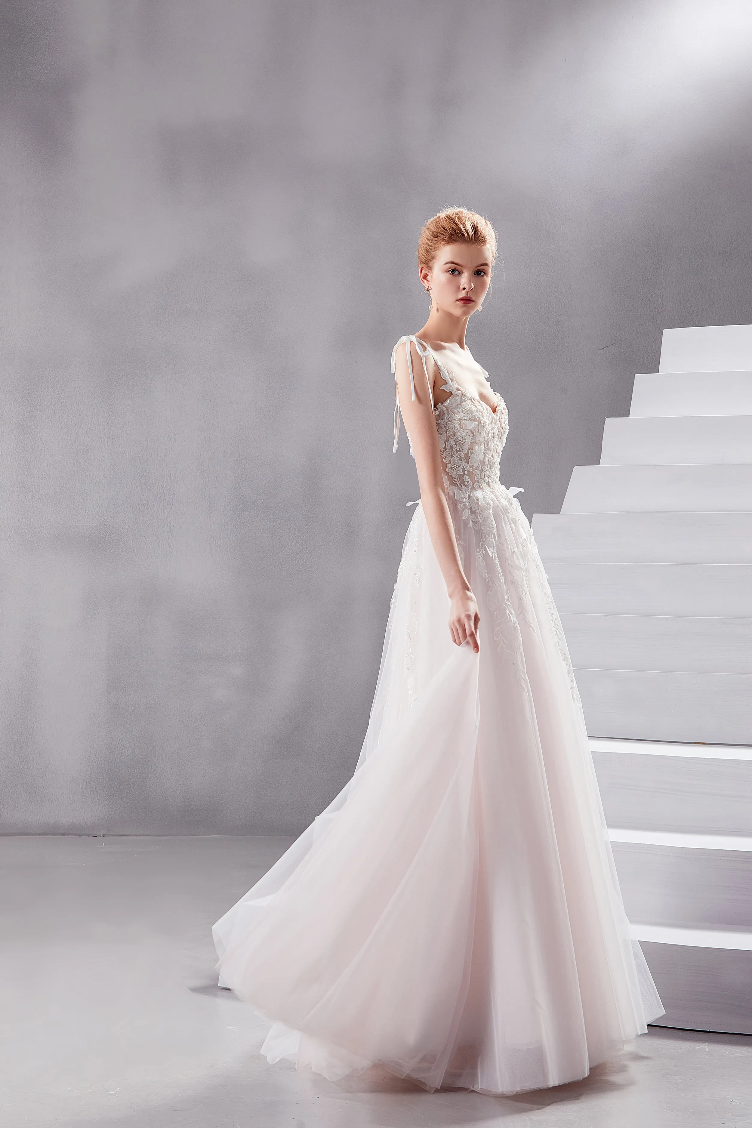 Beverly - Selena Huan 3D pearl and sequin beaded Floral Embroidery lace sweetheart strap ball gown wedding dress
