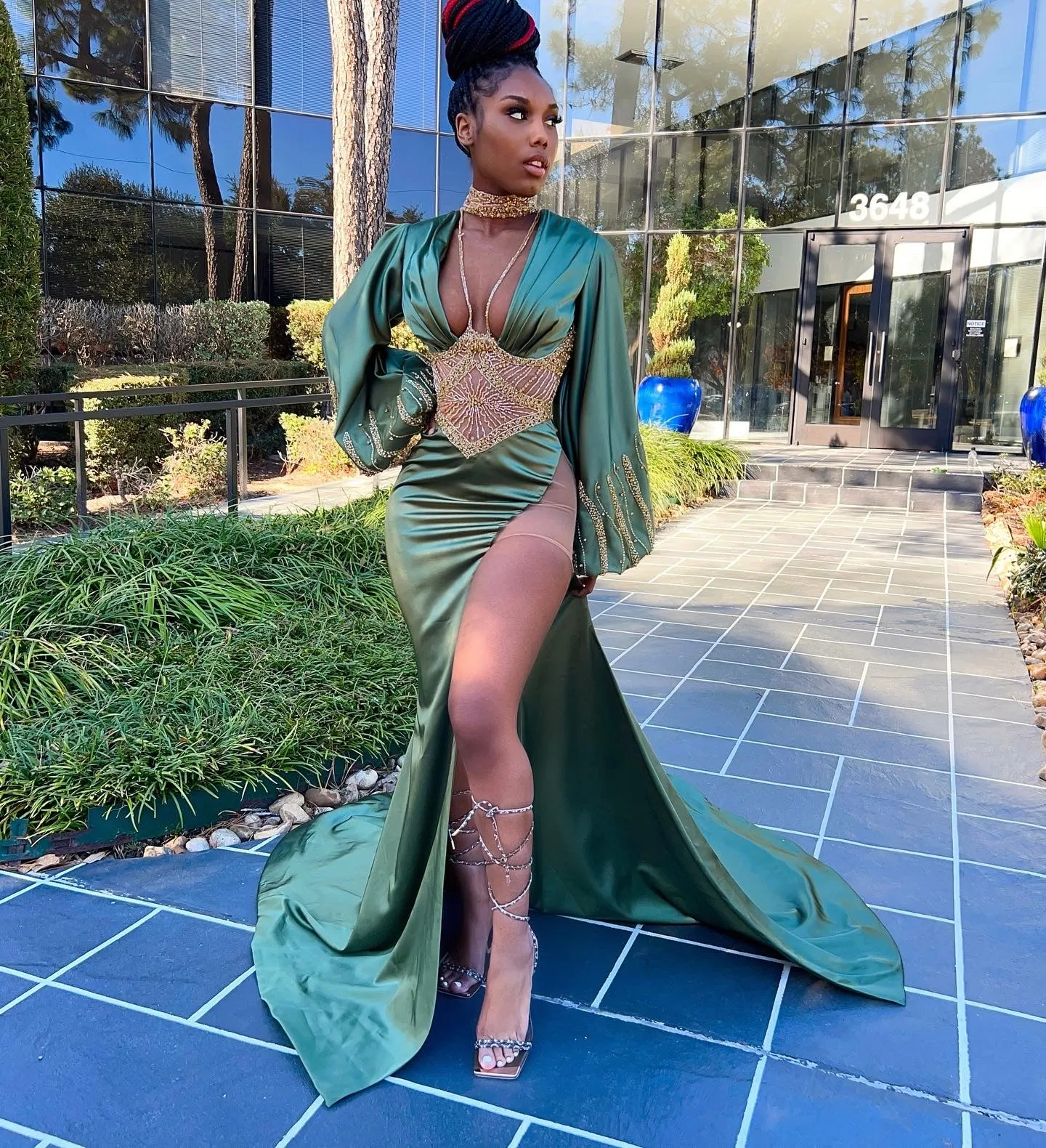 Bishop Sleeve Beaded Corset Gown