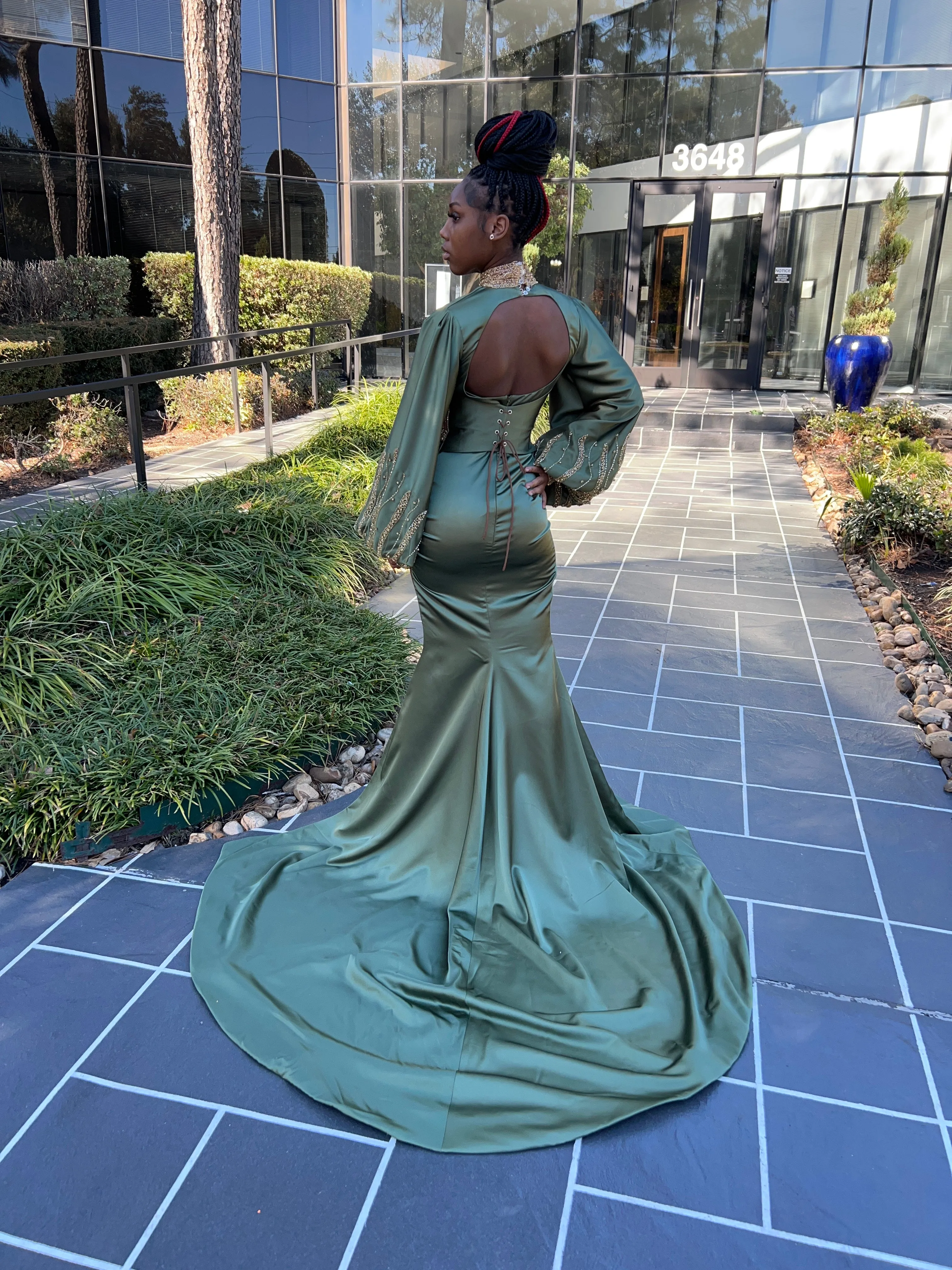 Bishop Sleeve Beaded Corset Gown