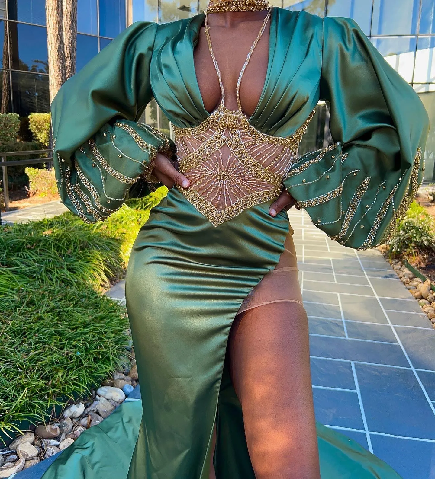 Bishop Sleeve Beaded Corset Gown