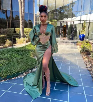 Bishop Sleeve Beaded Corset Gown