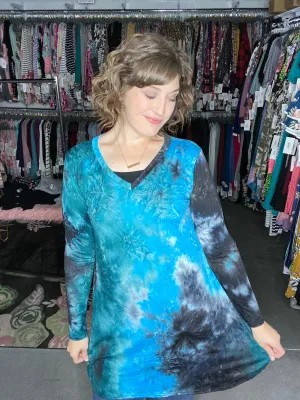 Black & Teal Tie Dye Dress
