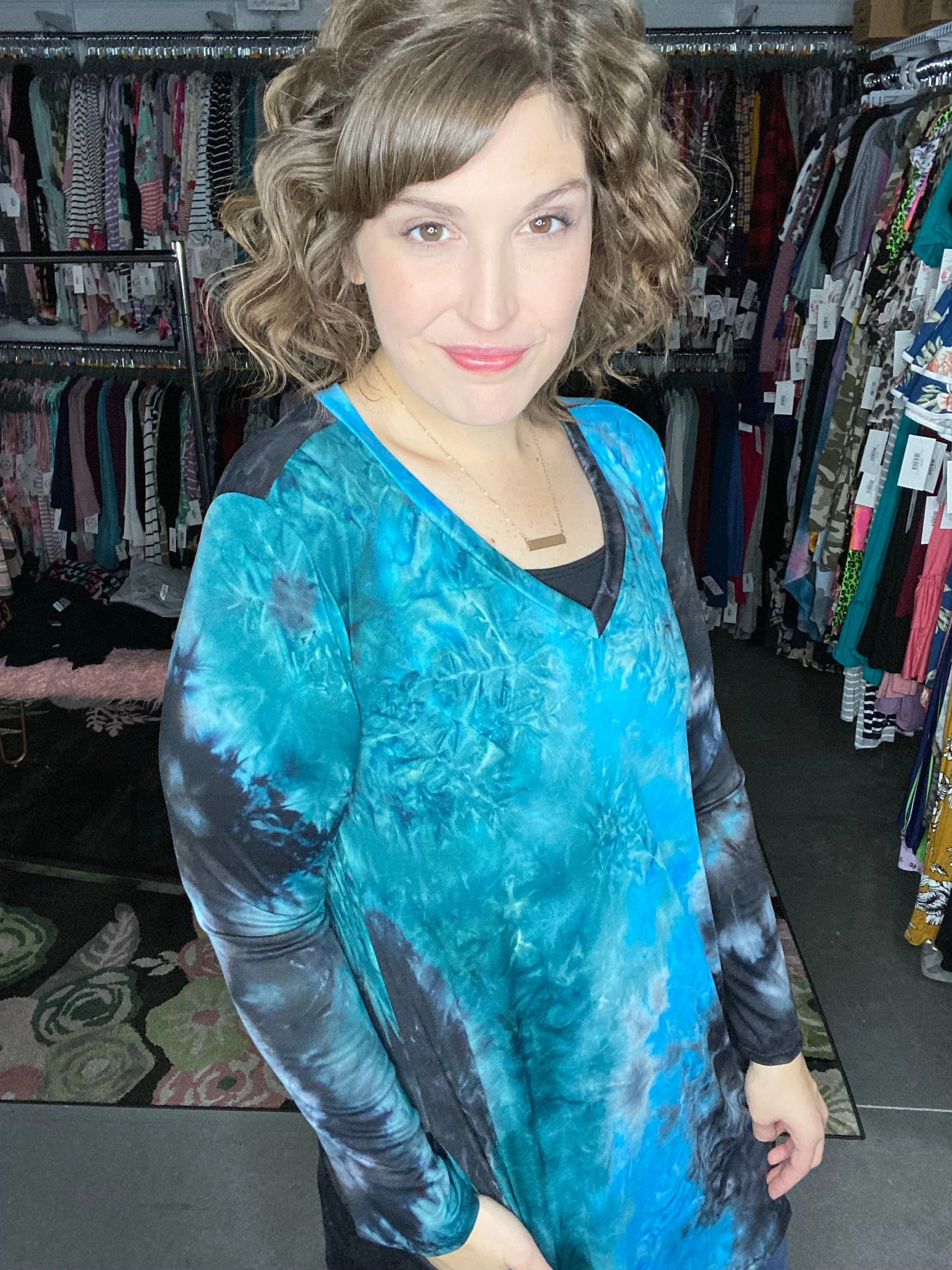 Black & Teal Tie Dye Dress