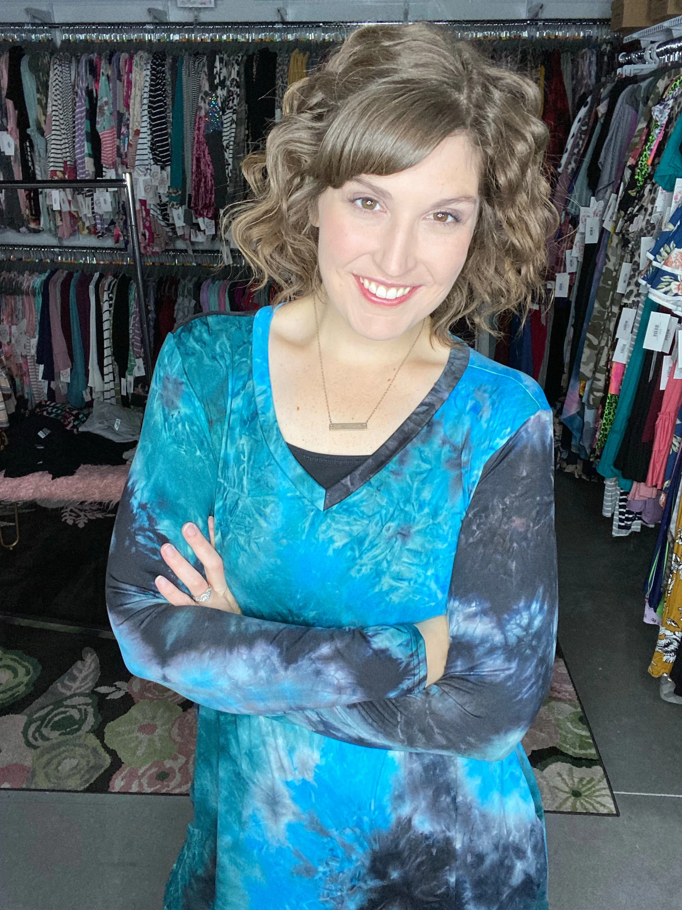 Black & Teal Tie Dye Dress