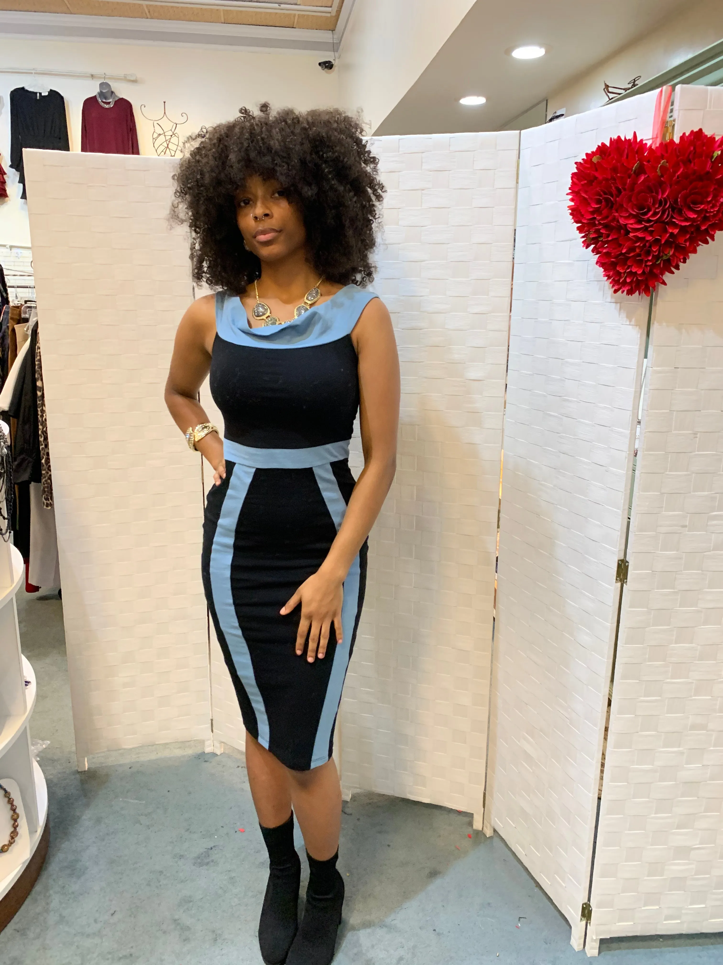 Black and Blue Fitted Dress