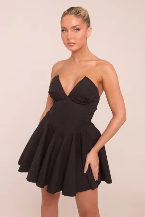 Black Corset Detail Gathered Mini Dress - Mase